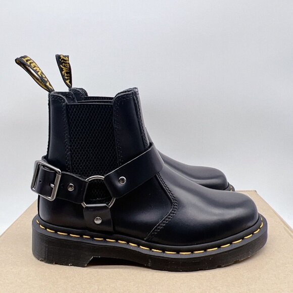 Dr. Martens Wincox Chelsea Ankle Buckle Boots Shiny Black Moto Boot US 5 Womens - Picture 7 of 14